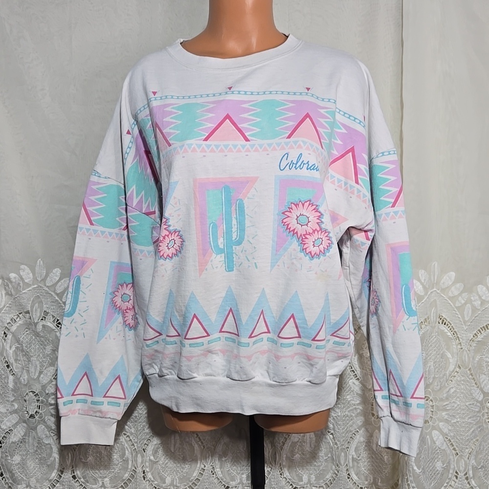Vintage Colorado Cactus Flower Crew Sweatshirt One Size Lifestyles